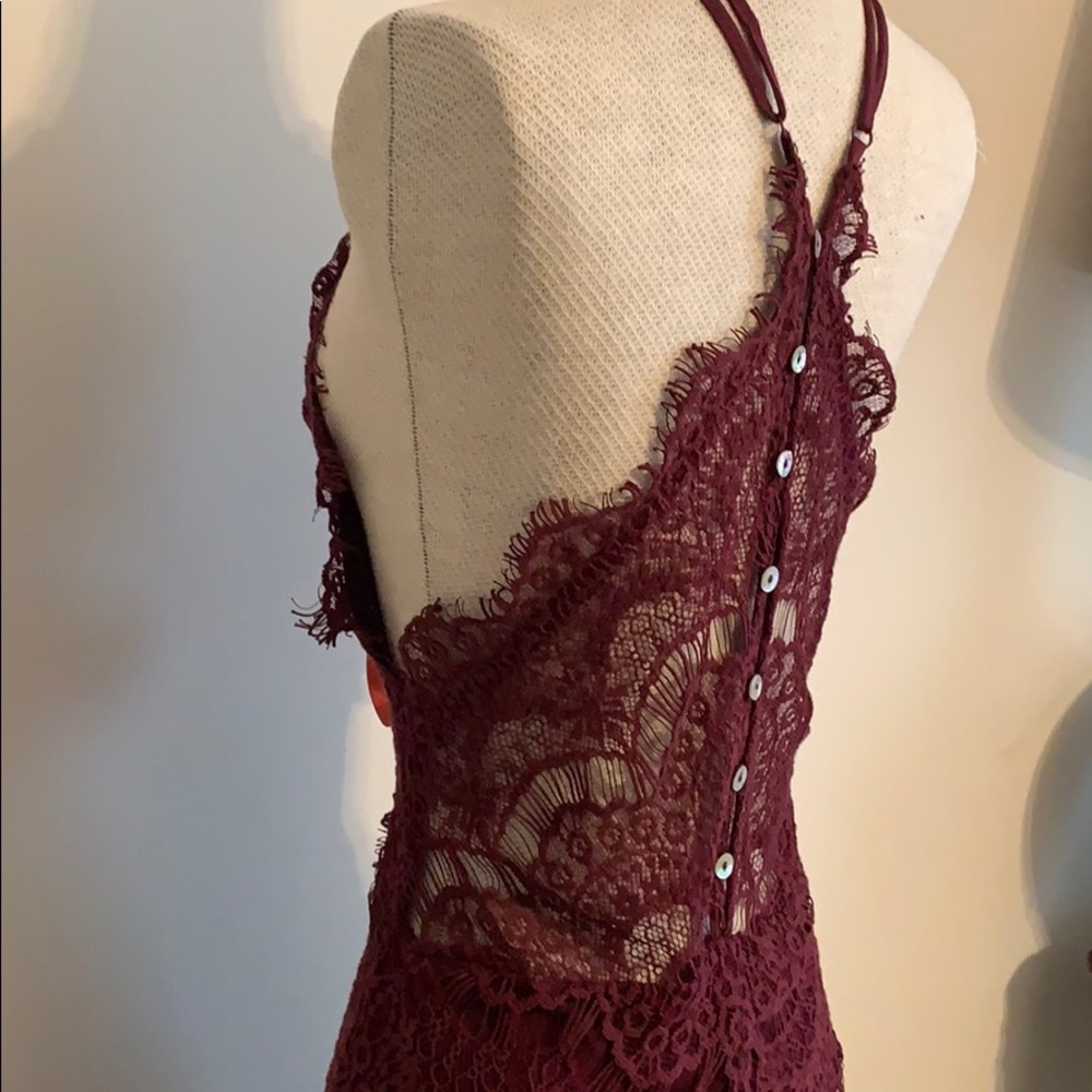 Free People, lace halter button back dress